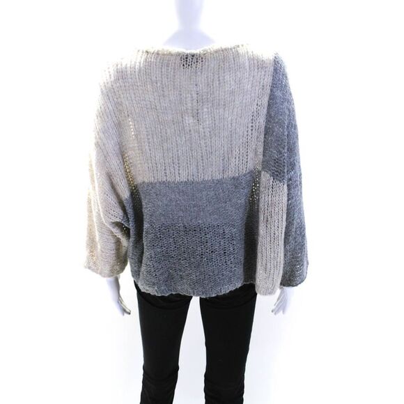 The Fisher Project Womens Color Block Loose Knit Oversize Sweater Gray Small - Picture 3 of 5